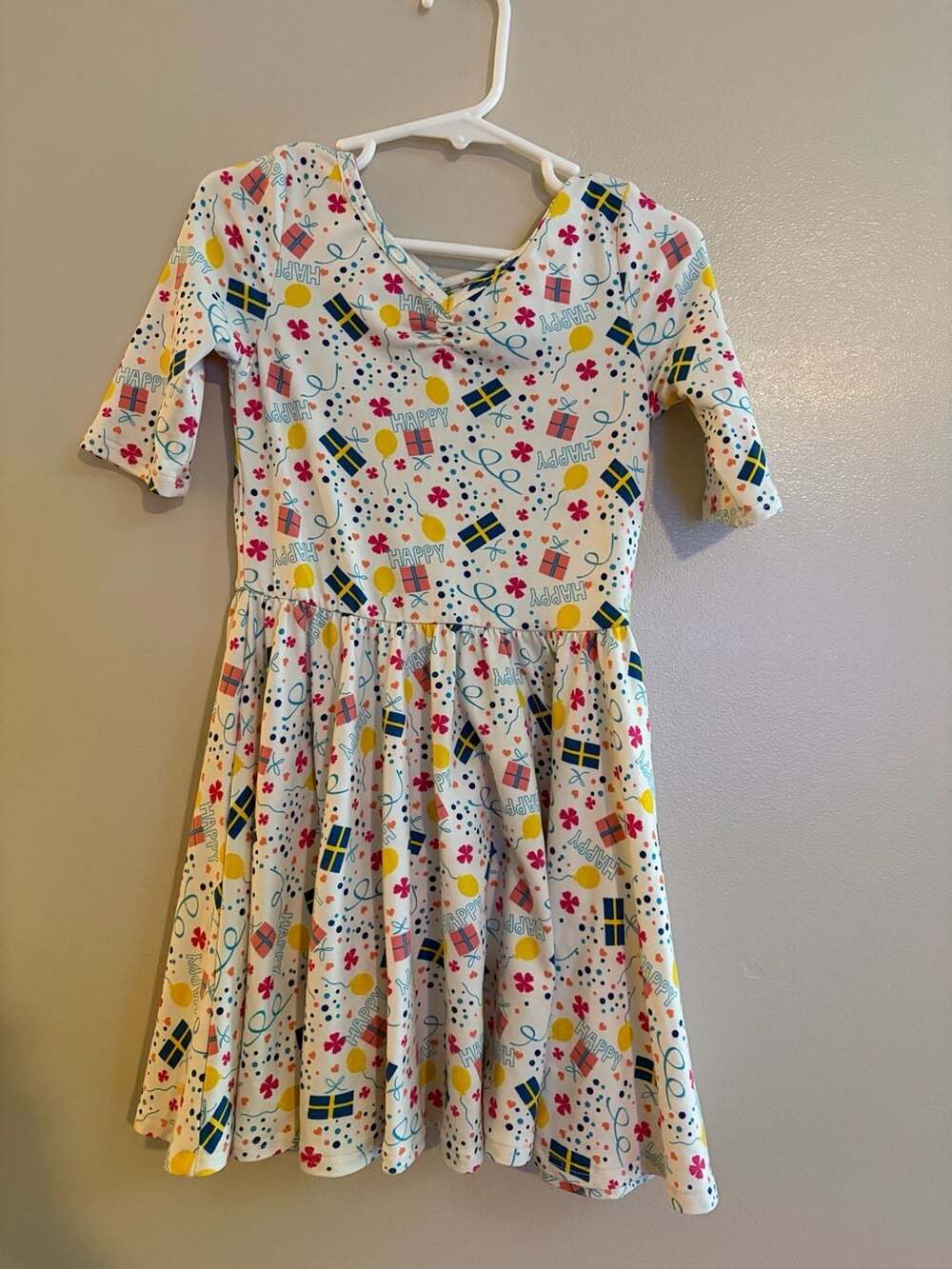 Dot Dot Smile Girls Happy Birthday Party Balloons Graphic Twirl Dress